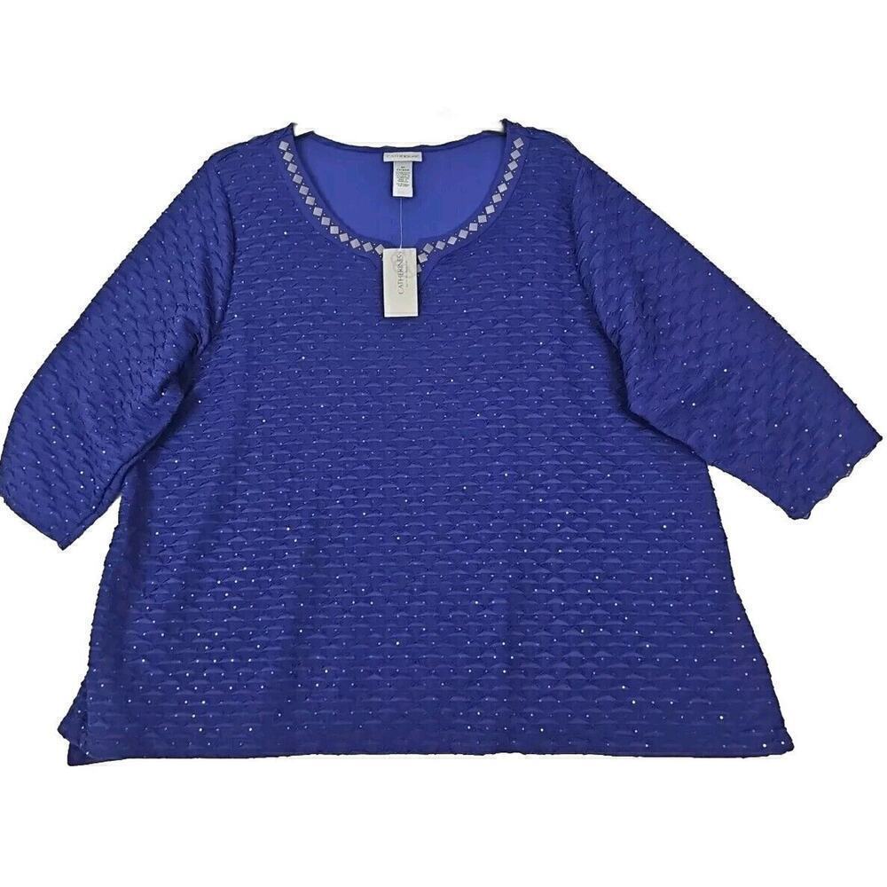 Catherines~Woman Plus Size 2X(22/24W)~Purple Sequin Tunic Blouse 3/4 Sleeve NWT.